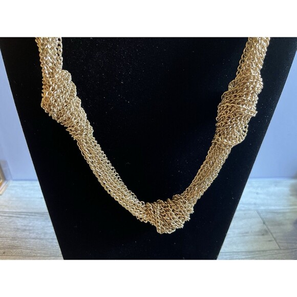 Multi Strand Gold Tone 3 Knots Chain Necklace 21" - Picture 3 of 6